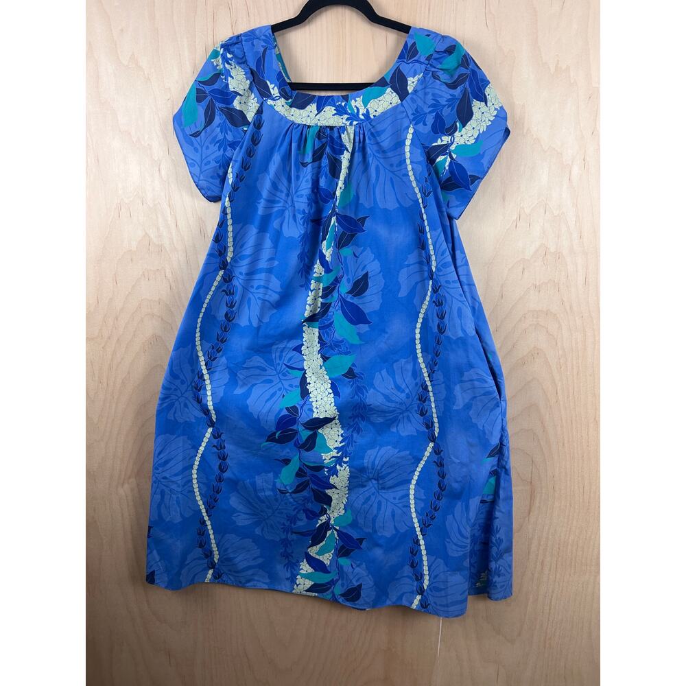 Royal Creations Hawaii Blue Floral Muumuu Dress Made in Hawaii Size L